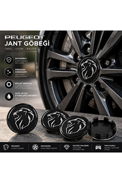 Genel Markalar PEUGEOT Uyumlu Jant Göbeği Yeni / 58-55 / SİYAH / Jant Kapak G...