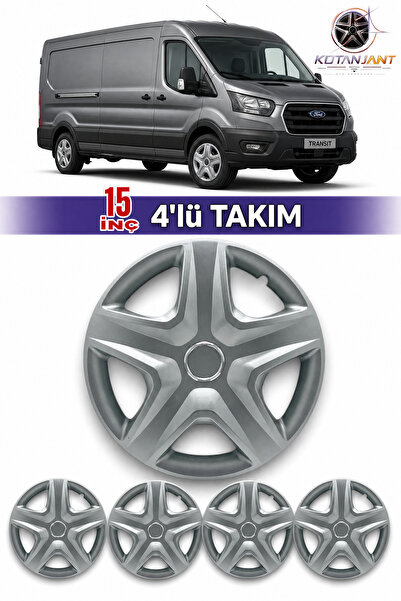 Kotanjant FORD TRANSİT T 14 15 İnç Jant Kapağı 4'lü Set Gümüş + 4 Amblem + 8 ...