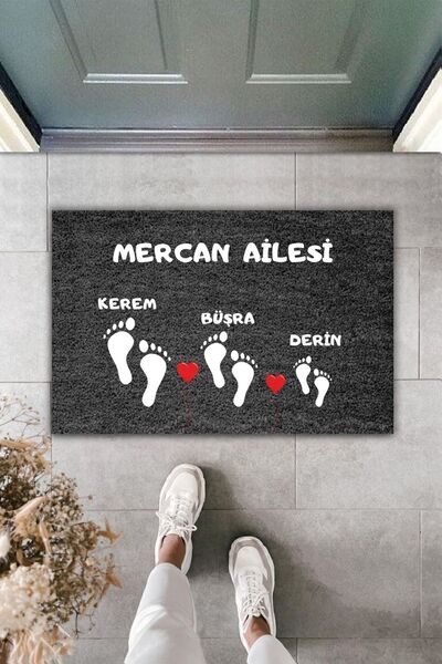 Dormot 1Modern Paspas - Beyaz Aile Ayak Izli Özel Tasarım - Kişisel Tasarım K...
