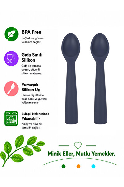 jojobebek Children Kids Silicone Feeding Spoon / Navy Blue Color