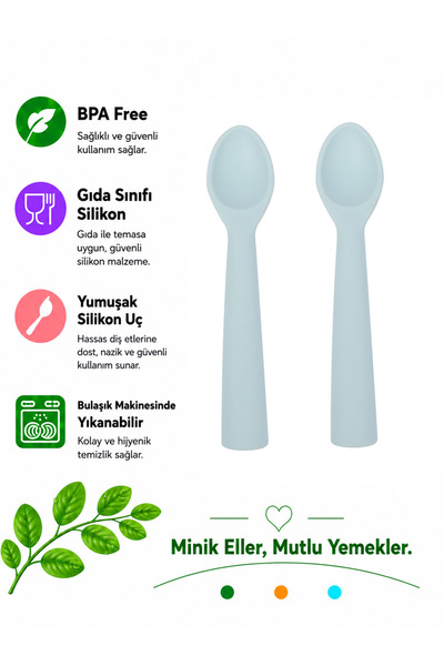 jojobebek Children's Silicone Feeding Spoon 2 Pieces Silicone Baby Feeding Sp...