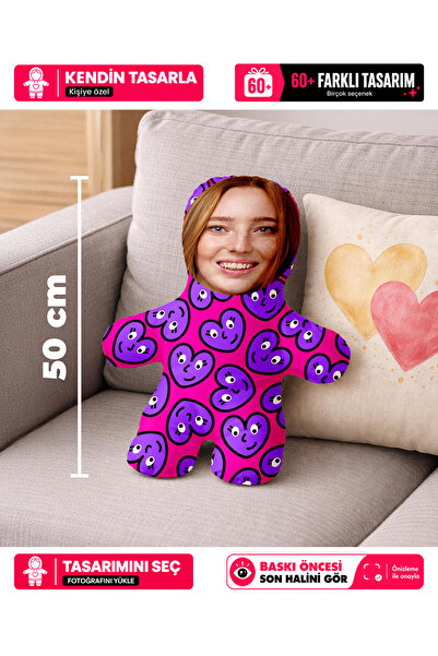 Motto Gift Sevgiliye Hediye Kalp Emoji Temalı Kişiye Özel Fotoğraflı Peluş Oy...