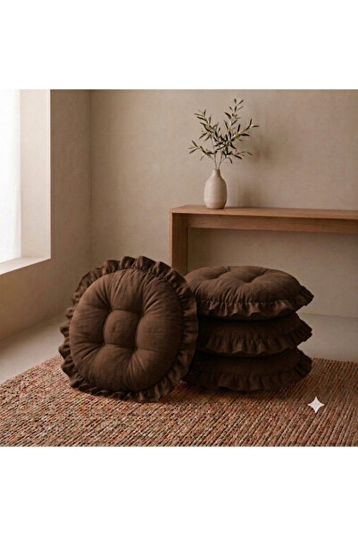 MİNDERHAN SAÇAKLI FIRFIRLI OVAL SANDALYE MİNDERİ 40X40 CM ( 4 ADET )