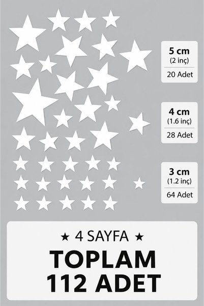 BugyBagy Star Wall Sticker - 3-4-5cm Mixed Sizes - 112 Pieces