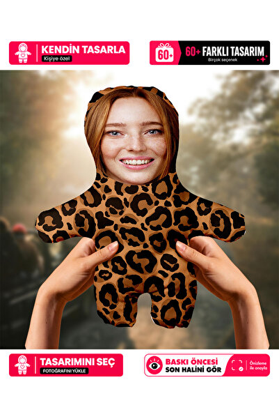 Motto Gift Leopar Desenli Kişiye Özel Fotoğraflı Peluş Oyuncak Yastık - 25cm ...