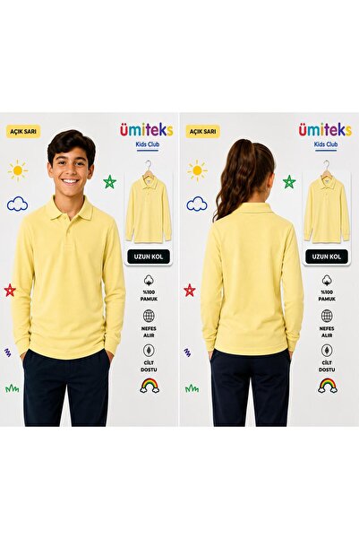 ümitteks iş ve okul kıyafetleri Light Yellow Combed Cotton School T-Shirt Unisex