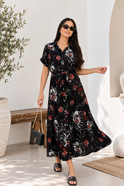 msm fashion Ženska haljina, duga, sa uzorkom, sa dugmićima, kratkih rukava, s...