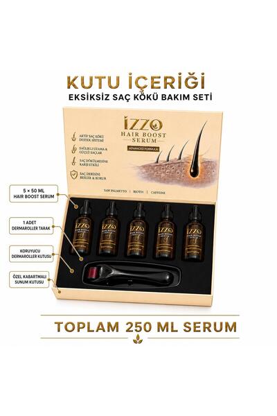 Izzo Hair Boost 5'li Saç Bakım Serumu 5x50 ml + Dermaroller Tarak | Biotin, S...