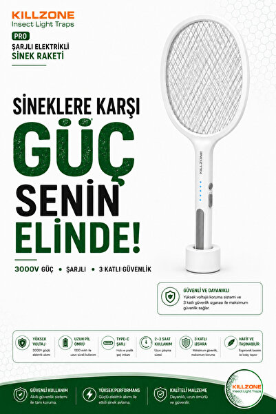 Killzone ® Pro Şarjlı Elektrikli Sinek Raketi