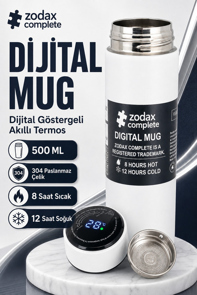 ZODAX COMPLETE Dijital Sıcaklık Göstergeli Termos 500ml | Sıcak & Soğuk İçece...