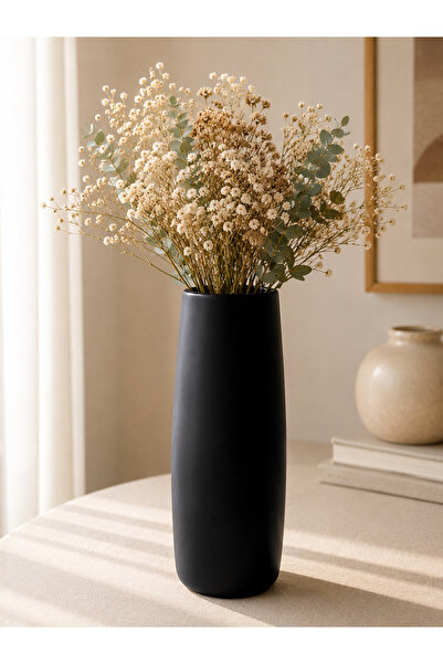 Lapida Home Decor Vază modernă lungă din piatră – Vază cilindrică neagră |   ...