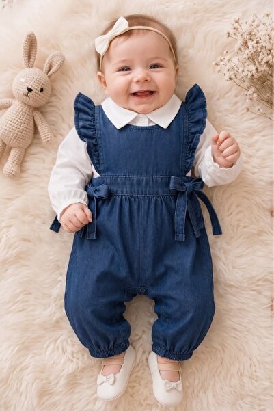 EYMİR GİYİM Baby Girl Kids Denim Salopet Shirt 2-Piece Set
