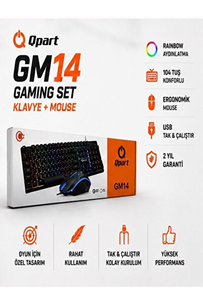 Qpart Gm14 Oyuncu Klavye & Mouse Set