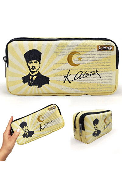 Limmy Pencil Case Mustafa Kemal Atatürk Pencil Case Vegan Leather Two-Compart...