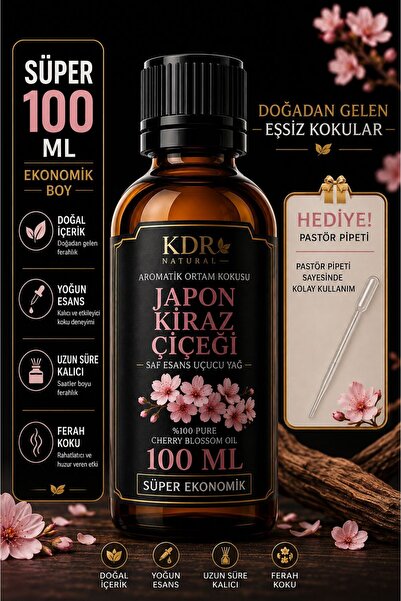 kdr natural 100 ML Japon Kiraz Çiçeği Uçucu Yağ Buhurdanlık Yağı Difüzör Esan...