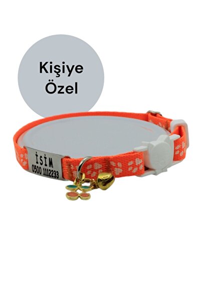 CARAMELOS Güvenlik Kilit İsimli Kedi Tasması-Sallanmayan İsimlik-Çelik Kedi K...