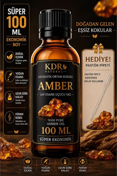 kdr natural 100 ML Amber Uçucu Yağ Buhurdanlık Yağı Difüzör Esansı Oda Kokusu...