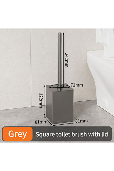 Choice Square Gray Luxury Toilet Brush Metal Shell Wall-Mounted Toilet Brush ...