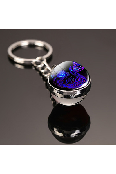 Choice Aquarius 12 Constellation Key Chain Luminous Double Sided Glass Ball P...