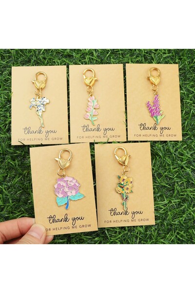 Choice1 5pcs 5/10pcs Bouquet Flower Keychain Set with Thank You Card, Cherry ...