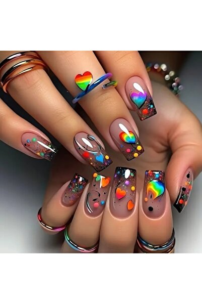 Choice 1879 24pcs/set Medium long square fake nails for women girls cute hear...
