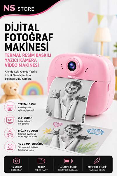 NS Store Çocuklar İçin Termal Baskılı Anında Fotoğraf Video Kamerası 2.4 IPS ...