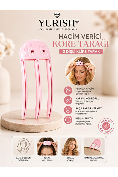 YURISH Yeni Hacim Verici Kore Tarağı 3 Dişli Klips Tarak Ultra Hacim Görüntüsü