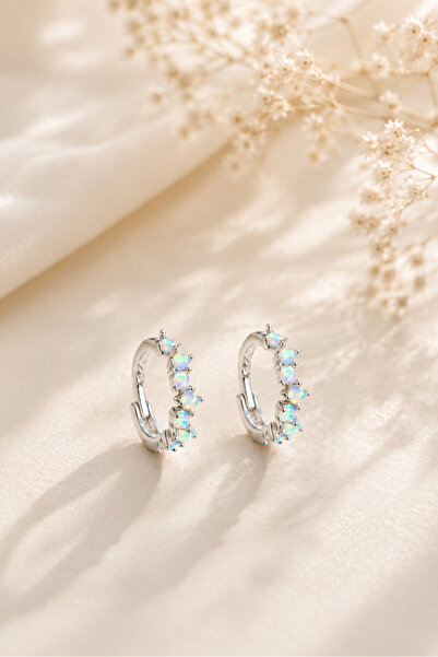 Spossy Silver Jewelry 925 Ayar Gümüş Silver Kaplamalı Opal Taşlı Zigzag Minim...