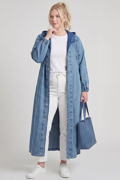 Kayra Kapüşon Detaylı Denim Giy Çık Mavi