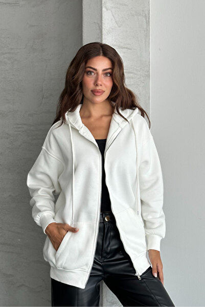 macharel jeans Hanorac supradimensionat cu glugă, cu fermoar metalic, cu 3 fire