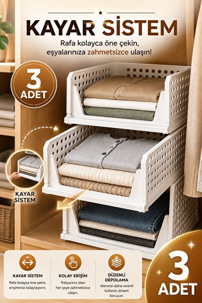 Kitchen Beauty 3 Adet Çok Amaçlı Kayar Raf Fonksiyonel Kıyafet Eşya Aksesuarı...
