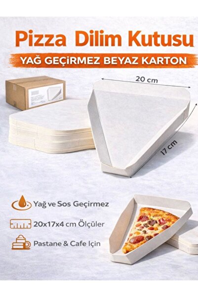 Orbak Kağıt Pizza Dilim Kutusu 20x17x4 cm – Beyaz Yağ Geçirmez Karton – 50’li...