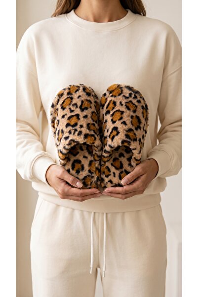 Beyond Women's Tan Leopard Rabbit Fur Indoor House Slippers 3 cm Byndatom01
