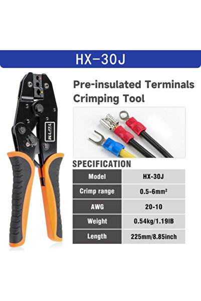 Choice HX-30J Crimping Tool for Insulated Terminals Wire AWG 20-10 (0.5-6mm²)...