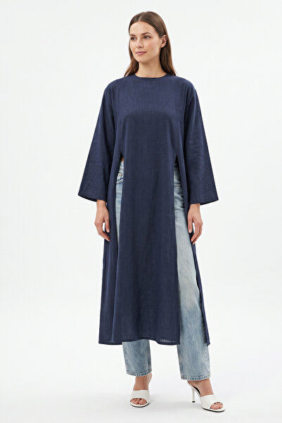 zenne Yırtmaçlı Uzun Tunik Y0162 - LACİVERT
