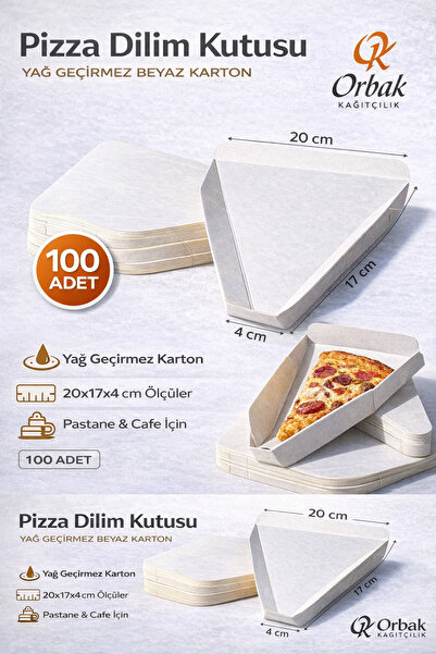 Orbak Kağıt Pizza Dilim Kutusu 20x17x4 cm – Beyaz Yağ Geçirmez Karton – 100’l...