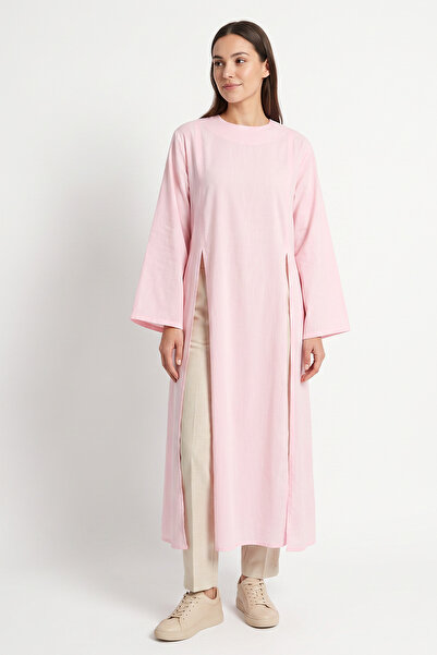 zenne Yırtmaçlı Uzun Tunik Y0162 - AÇIK PEMBE