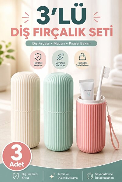 İndirimKap 3lü Smart Saklama Kabı Makyaj Fırçası Diş Fırçası Saklama Seyahat ...