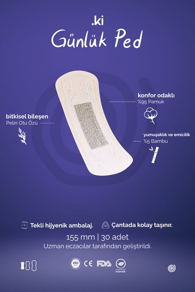 ki Premium Günlük Hijyenik Ped 155 mm - 30'lu %95 Pamuk %5 Bambu