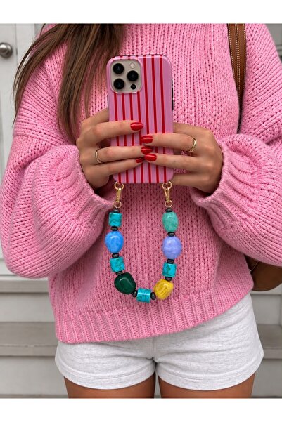 Les Petites Mains Turkuaz Mavi Yeşil Boncuklu Telefon Askısı – Renkli Cep Tel...