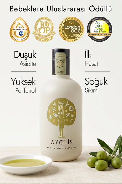 Ayolis Premium Anne Bebek Çocuk Zeytinyağı 500 ml Ödüllü Ilk Hasat Soğuk Sıkı...