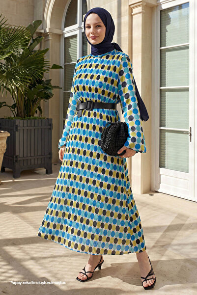 InStyle Nerisa Polka Dot Belted Chiffon Dress - Indigo