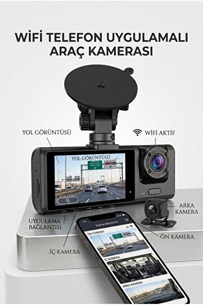 thekam Çift Kameralı Araç İçi Kamera Full HD 1080P – Wifi Özellikli Ön ve İç ...