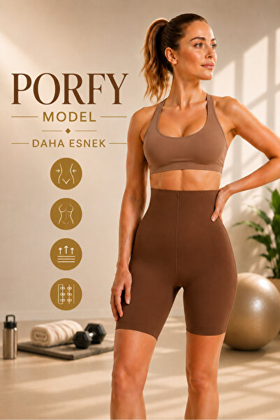 MİSTİRİK Porfy Model Безшовні еластичні шорти Спортивний корсет Коричневий ко...