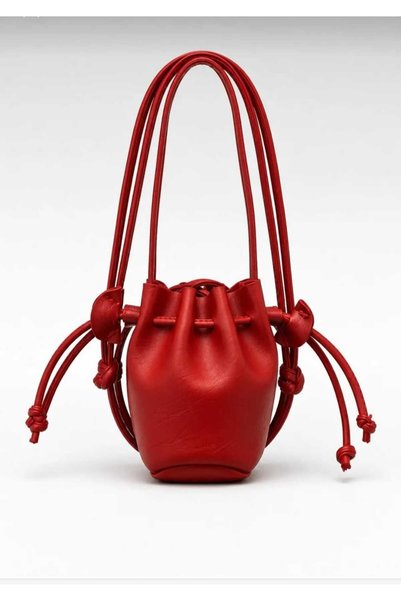 ÖZÜM ÇANTA Women's Red Mini Drawstring Shoulder and Crossbody Bag with Adjustable Strap