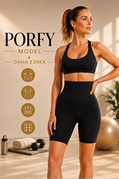 MİSTİRİK Porfy Model Dikişsiz Esnek Şort Spor Korse Siyah Renk 091