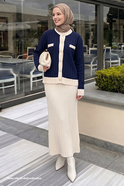 InStyle Skirted Cardigan Navy Blue Knitwear Set