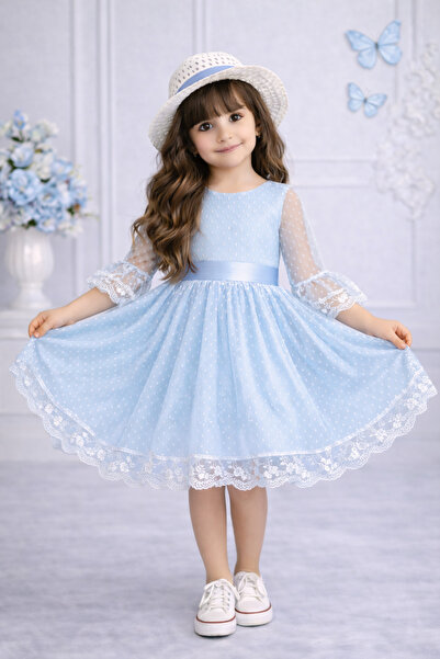 RUMİ KİDS Rochie de fetiță tip prințesă cu dantelă și șireturi