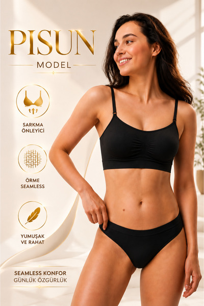 MİSTİRİK Pisun Adjustable Strap Sports Bra Corset Anti-Sagging Bra Black Color