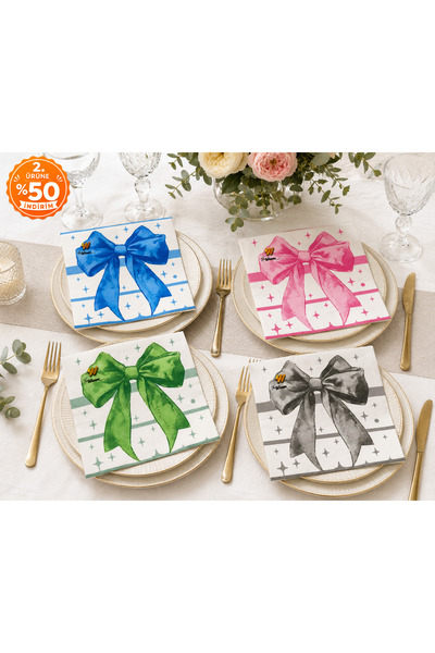 homvira 🎀   Bowknot Patterned Presentation Napkins 1 Pack (20 Pieces) |   Stylish and Decorative Paper Napkin |   Birthday, Engagement, Promise, Invitation, Party and Special Day Table Napkin